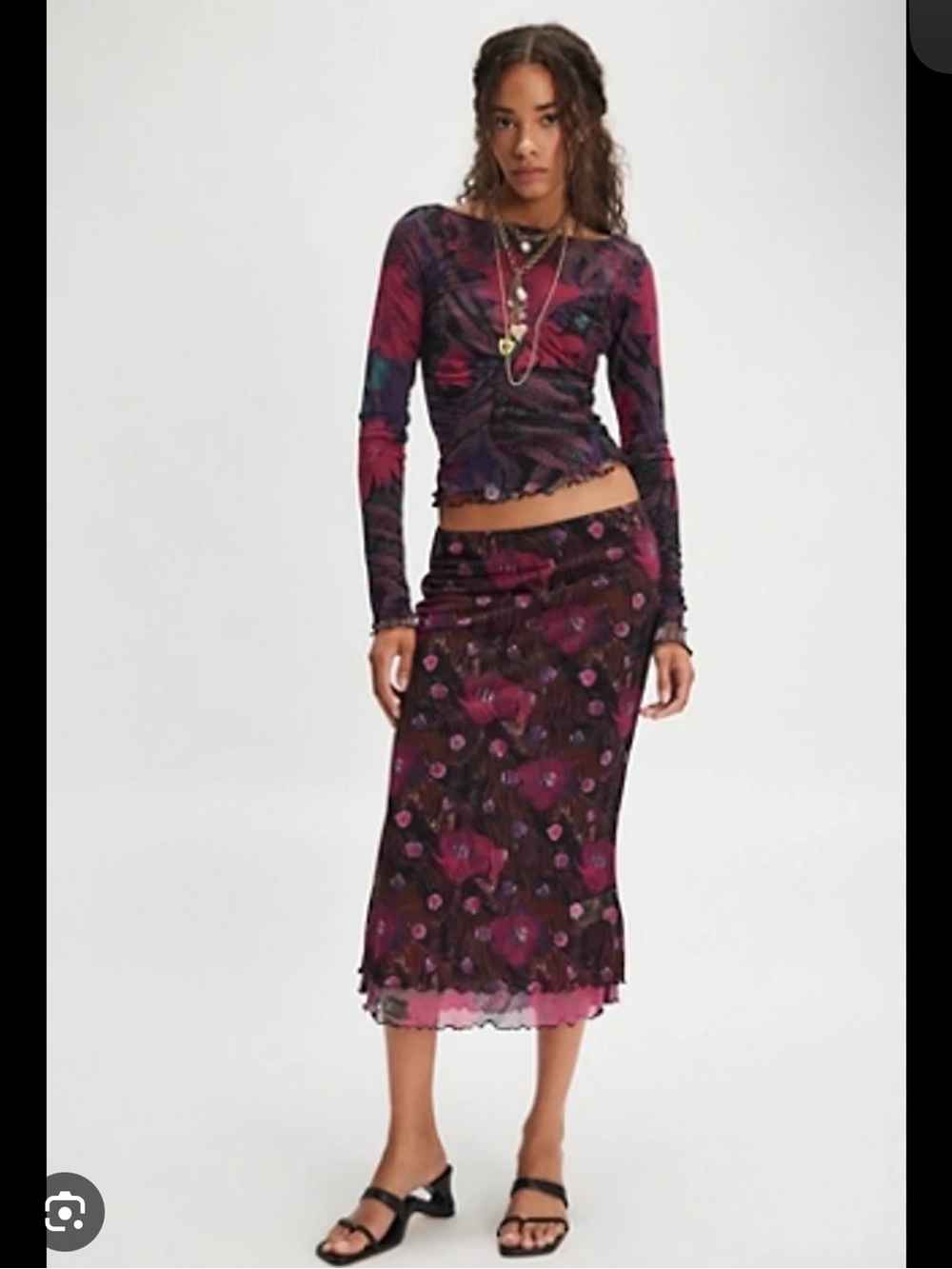BNWT Free People Floral Mesh Midi Skirt Set - Picture 1 of 6